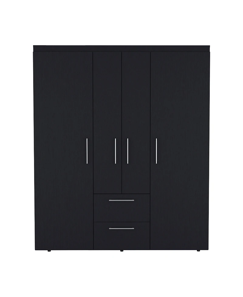 Valier Wardrobe, Deluxe Armoire with Multiple Storage Options and Metal Accents, Black