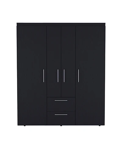Valier Wardrobe, Deluxe Armoire with Multiple Storage Options and Metal Accents, Black