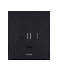 Valier Wardrobe, Deluxe Armoire with Multiple Storage Options and Metal Accents, Black