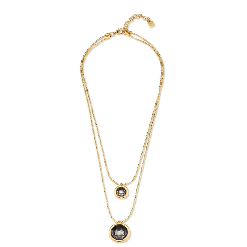 UNOde50 18K Gold Plated and Faceted Crystal Double Necklace