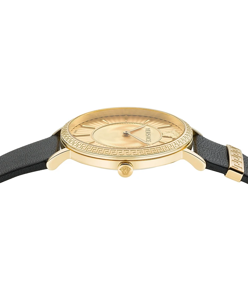 Versace Women's Swiss Black Leather Strap Watch 38mm