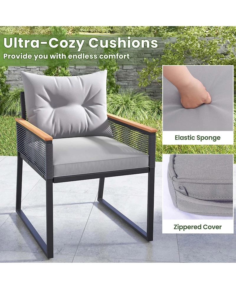 3 Pcs Outdoor Conversation Set with 2-Layer Side Table Acacia Wood Armrests