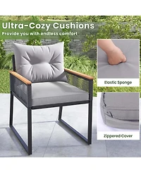 3 Pcs Outdoor Conversation Set with 2-Layer Side Table Acacia Wood Armrests