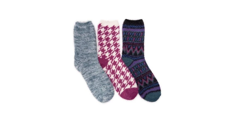 Muk Luks Women's Set of 3 Fuzzy Yarn Socks-