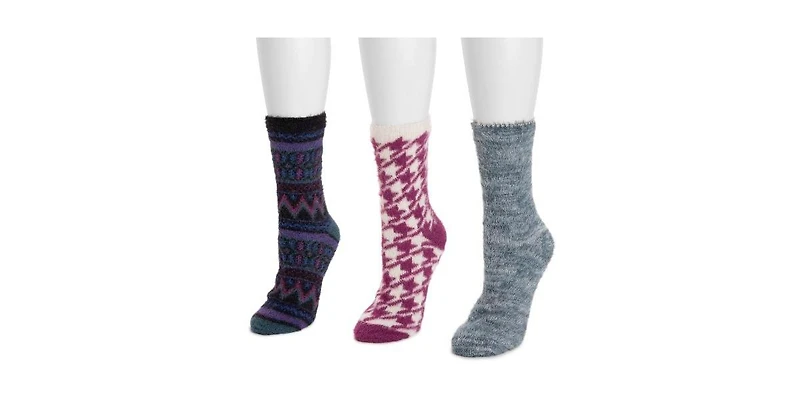 Muk Luks Women's Set of 3 Fuzzy Yarn Socks-