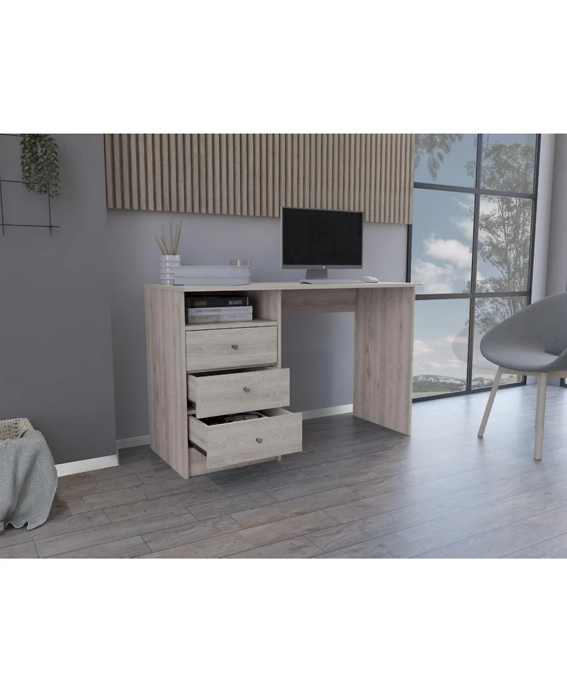 Nemocon 3 Drawer Computer Desk With 1-Open Storage Shelf, Light Gray