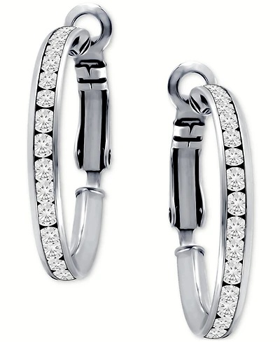 Giani Bernini Cubic Zirconia (8-1/2 ct. t.w.) Medium Hoop Earrings in Sterling Silver, 1.18", Exclusively at Macy's