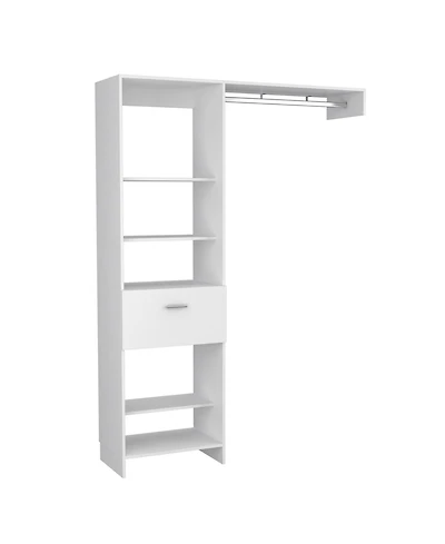 Dynamic 150 Closet System, Five Open Shelves, One Drawer, One Metal Rod, White