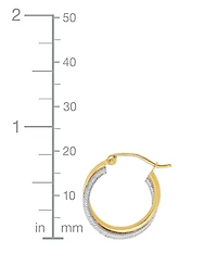 Small Polished Crossover Tube Hoop Earrings in 10K Yellow and White Gold, 0.7"