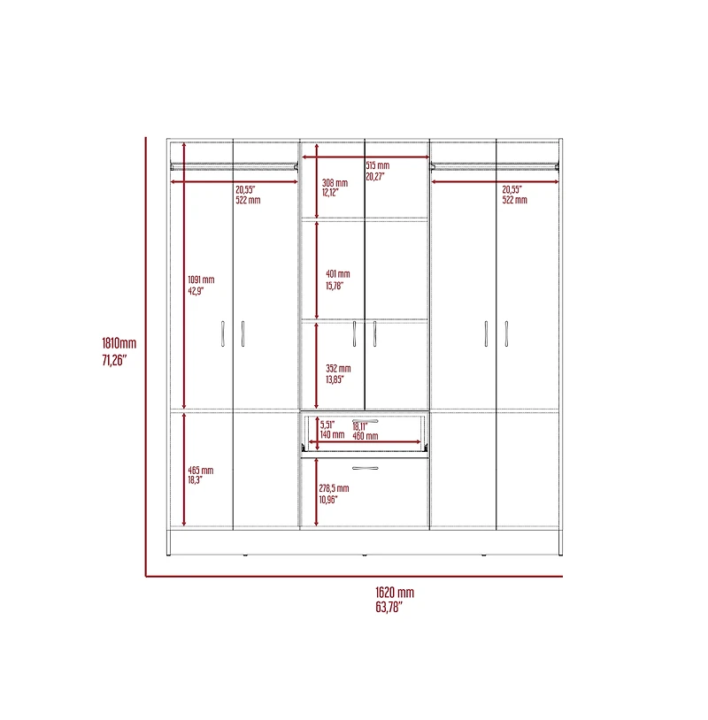 Kibo 6 Doors Armoire, One Drawer, Rod, Seven Interior Shelves, Black / White
