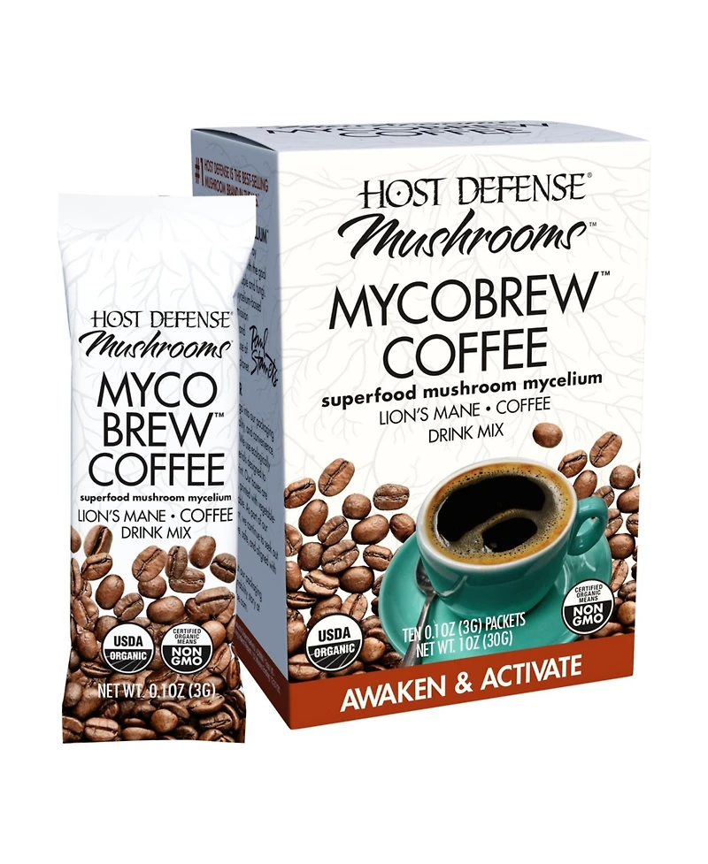 Host Defense MycoBrew Coffee - Instant Coffee Drink Mix - Coffee Powder that Includes Lion's Mushroom - Drink Mix with 100% Arabica Instant Coffee