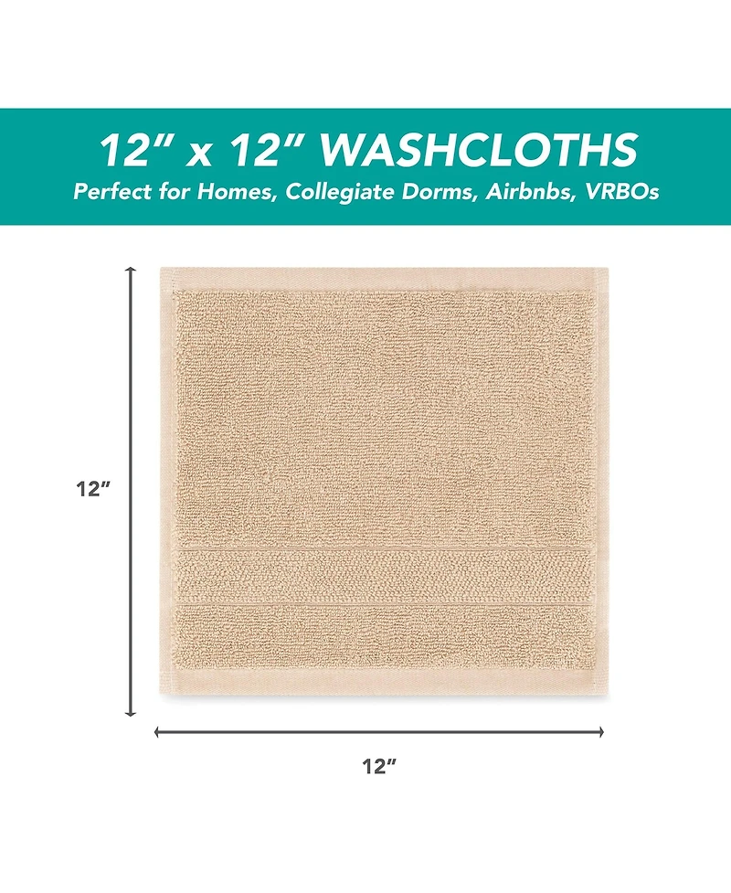 Arkwright Home Family Essentials Washcloths (Pack of 12), 12x12, Cotton