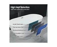 gaomon Luxurious 67-Inch Deep Soaking Acrylic Freestanding Bathtub with Sloped Lumbar Support, Glossy White Finish, Chrome Drain, cUPC Certified, Stai