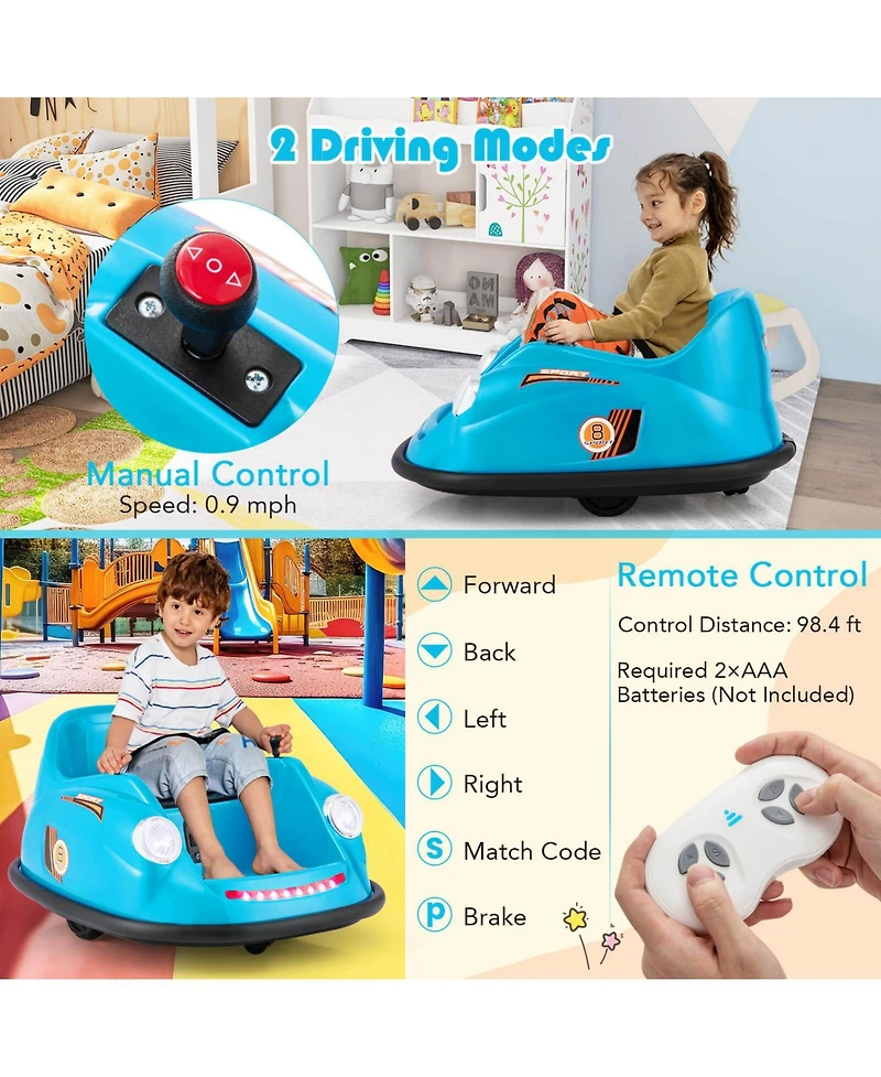 Ride on Bumper Car for Kids with Remote Control 360 Degree Spin Led Light