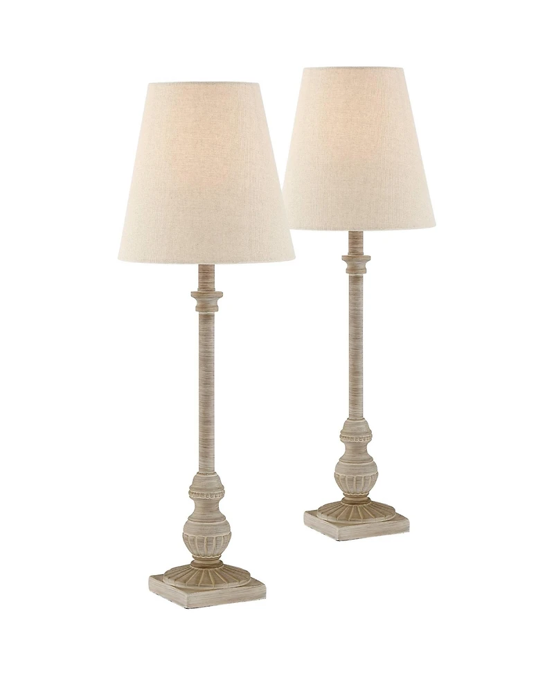 Regency Hill Loreno Traditional Buffet Table Lamps 24" High Set of 2 Whitewashed Oatmeal Linen Drum Shade for Bedroom Living Nightstand Family Ro