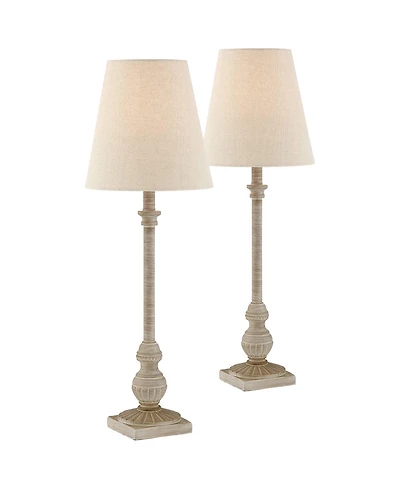 Regency Hill Loreno Traditional Buffet Table Lamps 24" High Set of 2 Whitewashed Oatmeal Linen Drum Shade for Bedroom Living Nightstand Family Ro