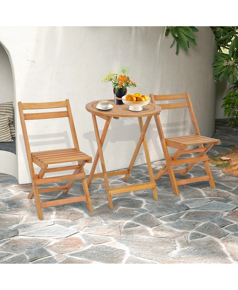 Sugift 3 Pieces Folding Patio Bistro Set with Slatted Tabletop