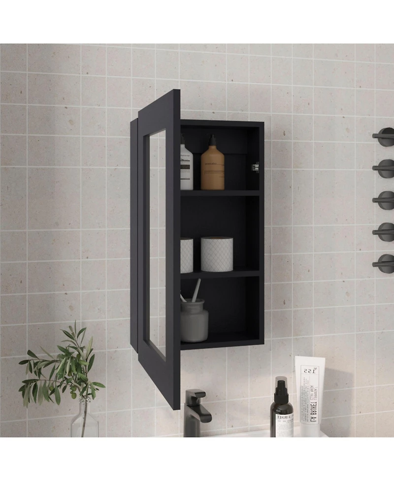 Kiana Medicine Cabinet, 1 Door, 3 Shelves, 25.70" H, Mirror, Black Wengue