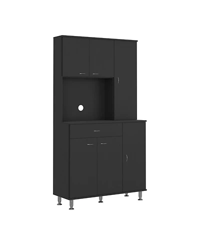 Helis 90 Kitchen Pantry Cabinet, Two Open Shelves, One Drawer, Multiple Cabinets, White
