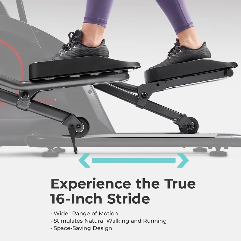 Sunny Health & Fitness Ultra Silent Smart Elliptical Exerciser, 300LB Capacity & 16” Long Stride with Free SunnyFit App Bluetooth Connection