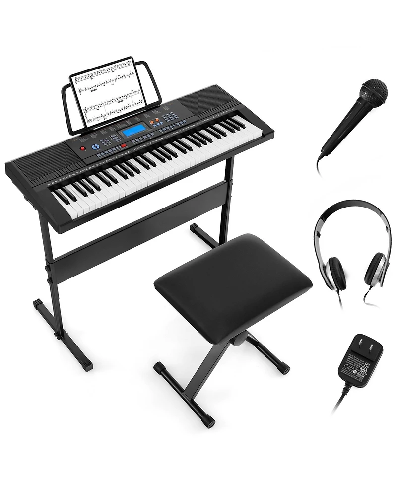 Hongge 61-Key Electronic Keyboard Piano Starter Set with Stand Bench and Headphones