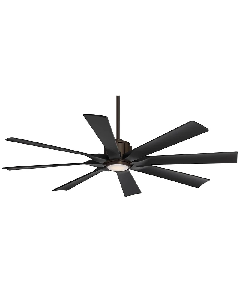 Possini Euro Design 60" Defender Indoor Outdoor Ceiling Fan 8 Blade Led Light Remote Control Oil Rubbed Bronze Finish Black Blades