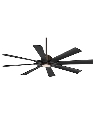 Possini Euro Design 60" Defender Indoor Outdoor Ceiling Fan 8 Blade Led Light Remote Control Oil Rubbed Bronze Finish Black Blades