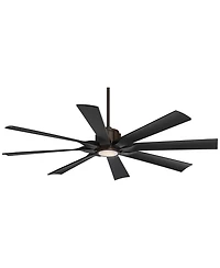 Possini Euro Design 60" Defender Indoor Outdoor Ceiling Fan 8 Blade Led Light Remote Control Oil Rubbed Bronze Finish Black Blades