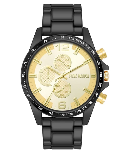 Steve Madden Men's Iconic Champagne and Black Alloy Metal Watch, 45mm