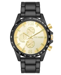 Steve Madden Men's Iconic Champagne and Black Alloy Metal Watch, 45mm
