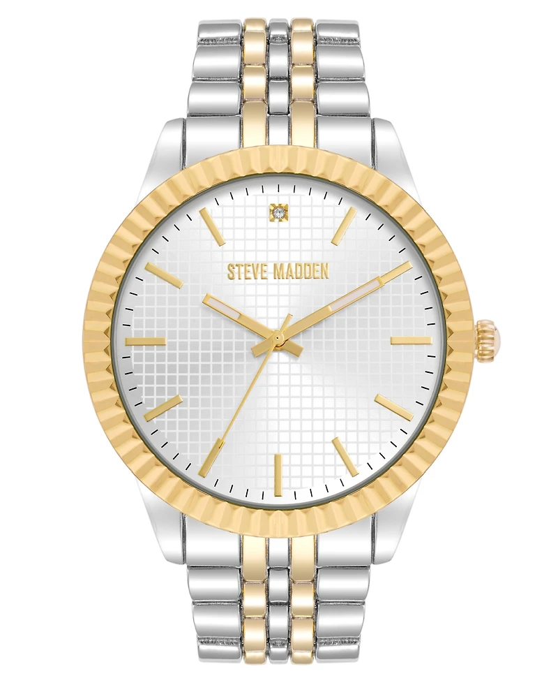 Steve Madden Men's Coin Edge Silver-Tone and Gold-Tone Alloy Metal Watch, 44mm