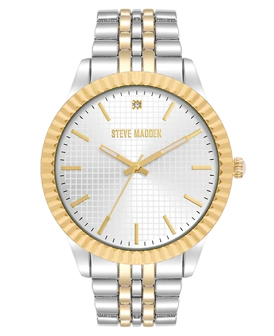 Steve Madden Men's Coin Edge Silver-Tone and Gold-Tone Alloy Metal Watch, 44mm