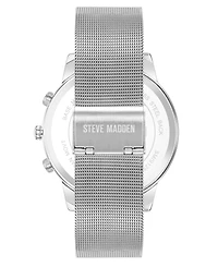 Steve Madden Men's Minimalist Blue and Silver-Tone Stainless Steel Mesh Watch, 45mm