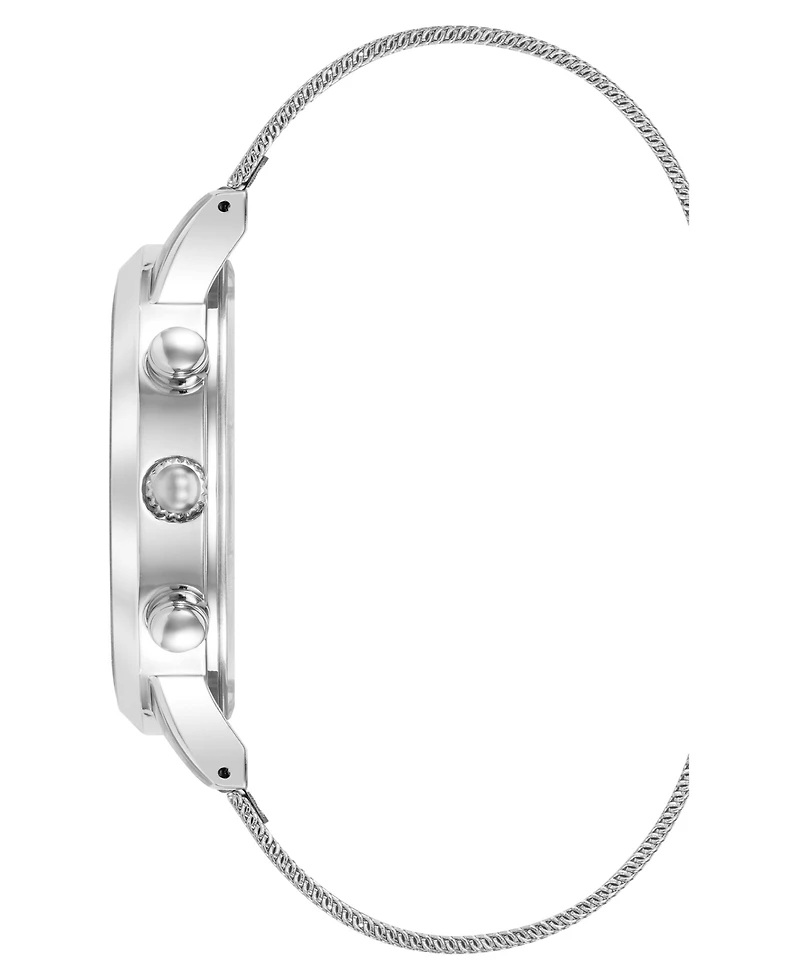 Steve Madden Men's Minimalist Blue and Silver-Tone Stainless Steel Mesh Watch, 45mm