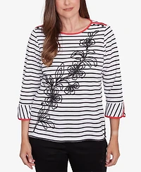 Alfred Dunner Women's Wild at Heart Striped Floral Flared Sleeve Top
