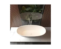 gaomon 65"Solid Surface Freestanding Bathtub, Contemporary Oval Shape Soaking Tub, Stone Resin Stand Alone Bathtub With Pop-Up Drain and Overflow, Cup