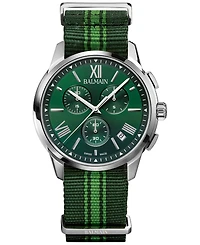 Balmain Men's Swiss Chronograph Madrigal Dark Green Striped Nato Strap Watch 42mm