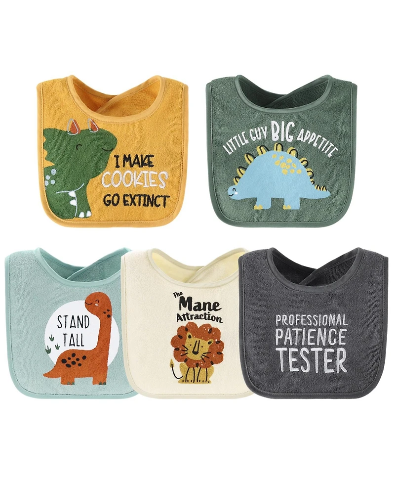 The Peanutshell Baby Boys Terry Bibs Boys, 20 Pack for Feeding, Teething, or Drooling, Hello Sunshine/Dino