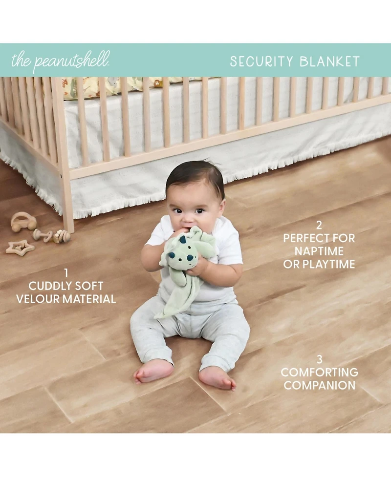 The Peanutshell Dino Tummy Time Mat and Security Blanket Crib Bedding Set, 4-Piece Set