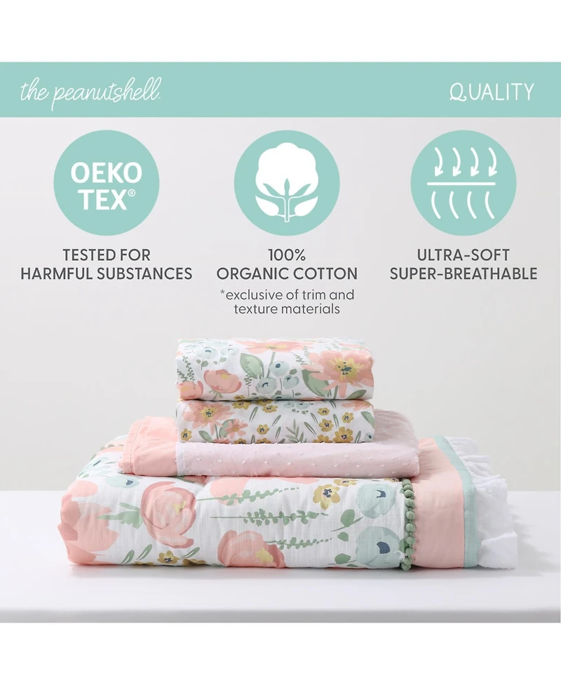The Peanutshell Wildflower Cotton Crib Bedding Set for Baby Girls, 4 Pieces