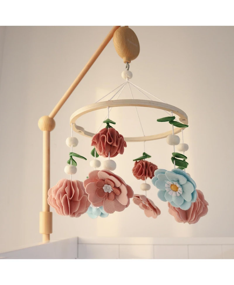 The Peanutshell Wildflower Baby Musical Wooden Crib Mobile