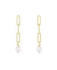 The Lovery Pearl Paperclip Link Earrings 14K Gold