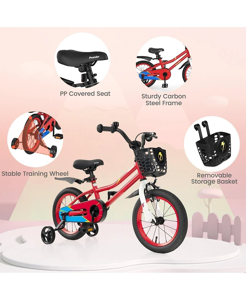 Hongge 14 Inch Kids Bike with 2 Training Wheels for 3-5 Years Old