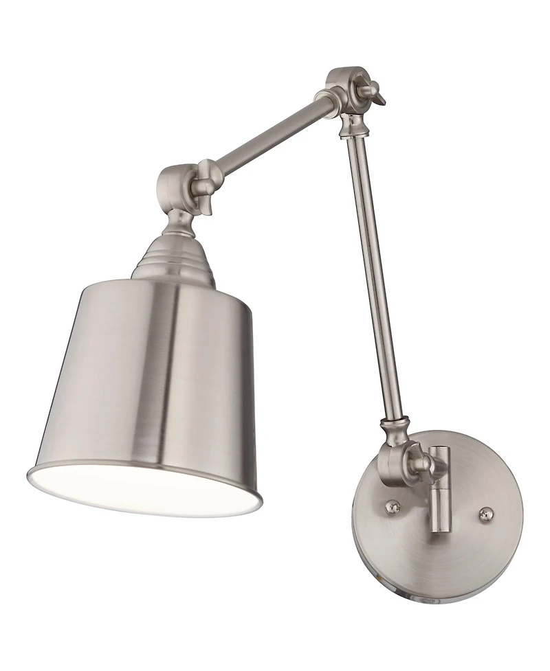 360 Lighting Mendes Modern Industrial Adjustable Swing Arm Wall Lamp Brushed Nickel Hardwired Light Fixture Metal Shade for Bedroom Bedside House Read