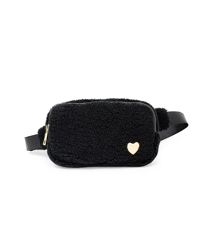Tiny Treats + Zomi Gems Girls Fuzzy Belt Bag with Heart for Kids, Black