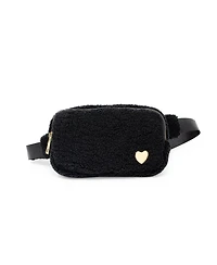 Tiny Treats + Zomi Gems Girls Fuzzy Belt Bag with Heart for Kids, Black