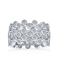 Bling Jewelry Stackable Circle Wide Bezel Bubble Band Ring Set .925 Sterling Silver