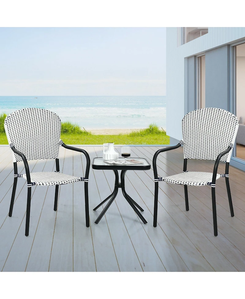 Sugift Set of 4 Patio Rattan Stackable Dining Chair with Armrest for Garden