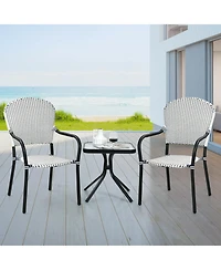 Sugift Set of 4 Patio Rattan Stackable Dining Chair with Armrest for Garden