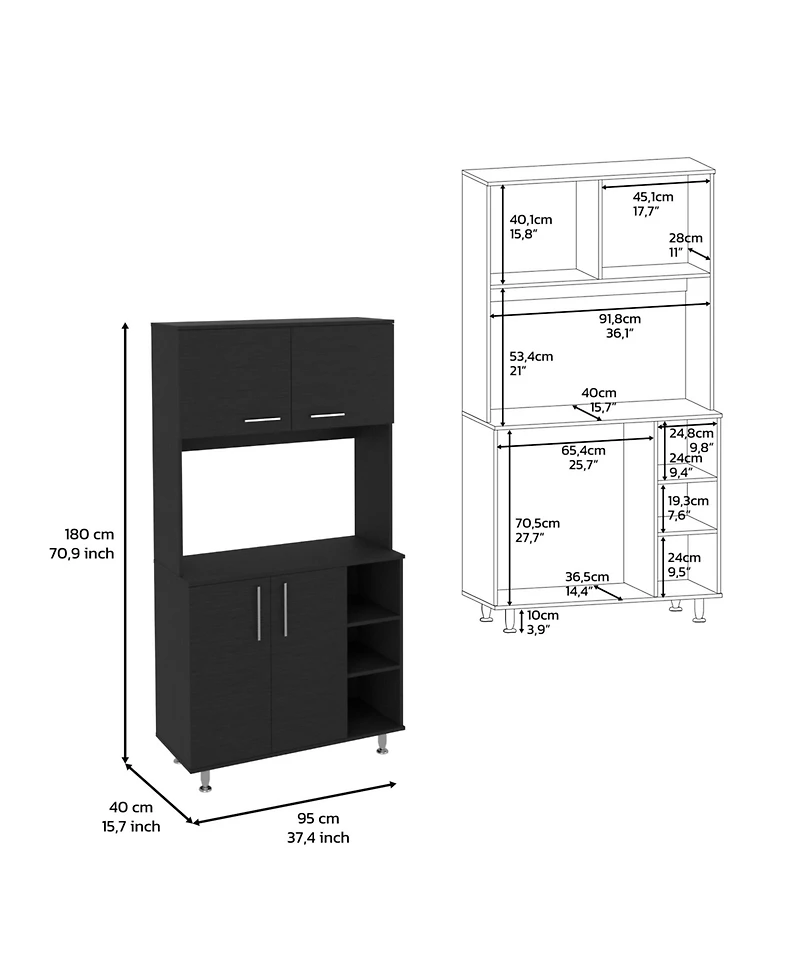 Malta Kitchen Pantry Double Door Cabinet, Four Legs, Three Shelves, Black